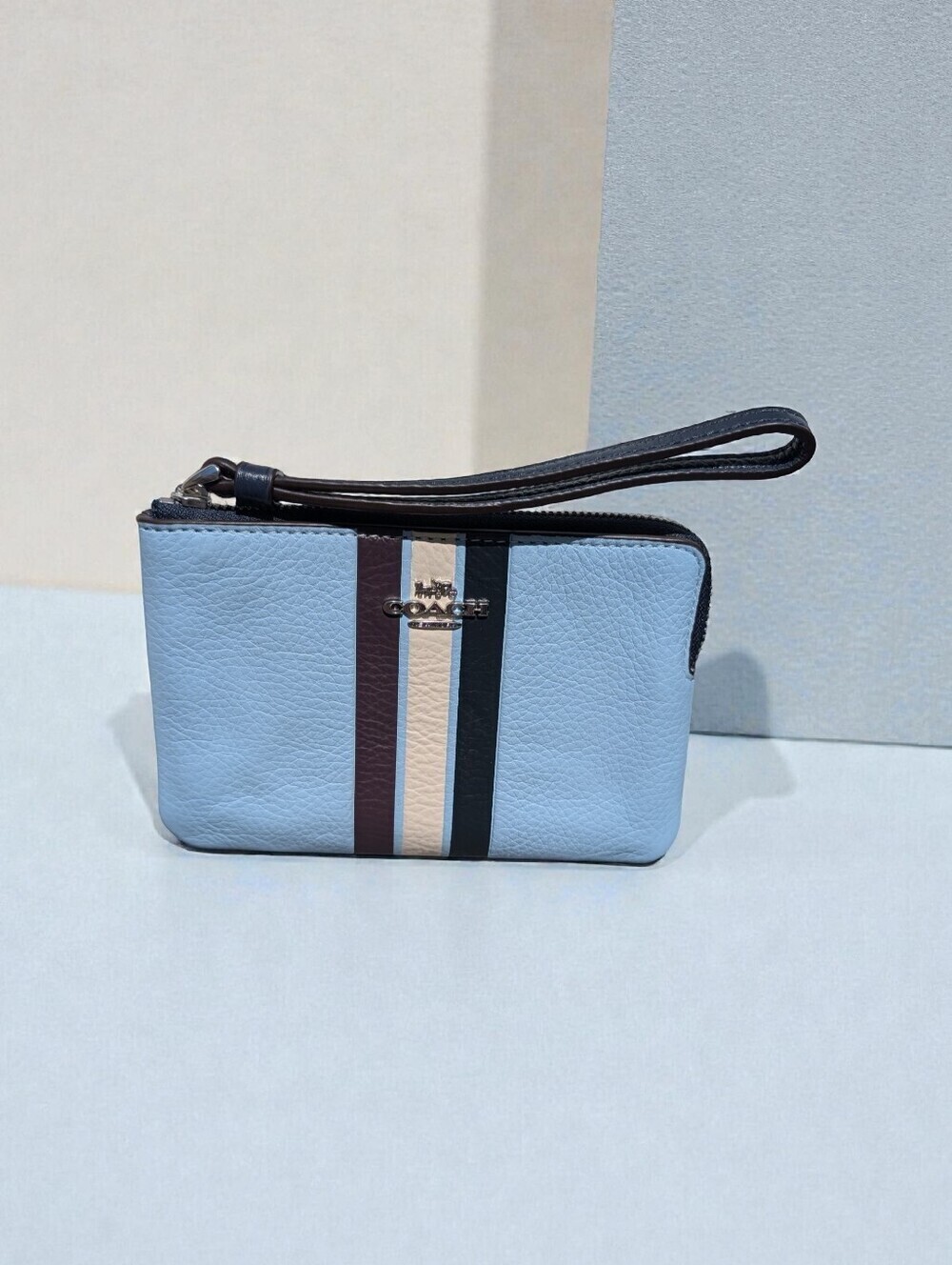 Coach Waterfall Midnight Multi Stripe Corner Zip Wristlet Wallet (NWT)
